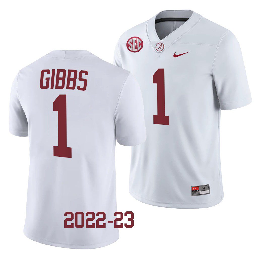 Men's Alabama Crimson Tide Jahmyr Gibbs #1 White 2022-23 NCAA College Football Jersey
